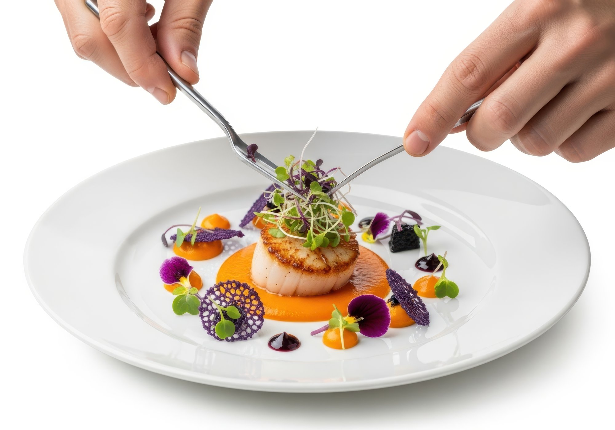 Chef demonstrating plated dish